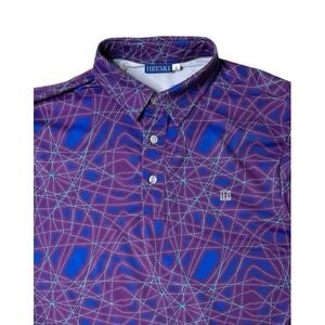 Hreski Polo Shirt Small Purple Blue Geometric Golf Casual Logo Stretch